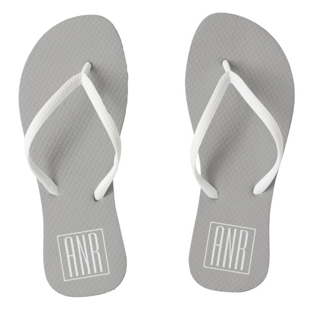 Initials Monogram | White On Light Grey Jandals (Footbed)
