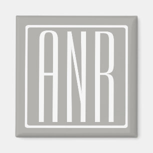 Initials Monogram White On Light Grey Magnet