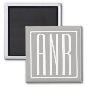 Initials Monogram   White On Light Grey Magnet