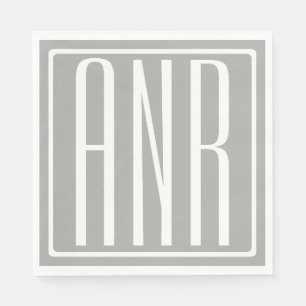 Initials Monogram White On Light Grey Napkin
