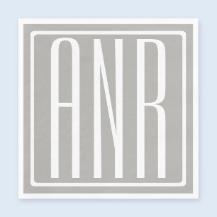 Initials Monogram White On Light Grey Napkin