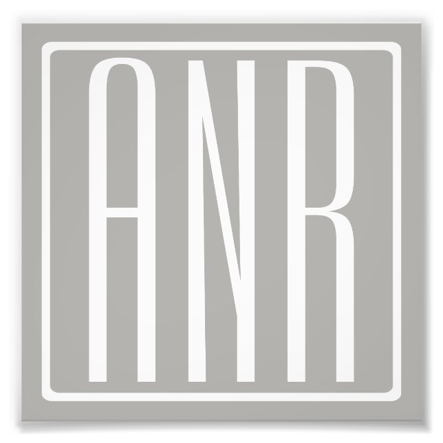 Initials Monogram | White On Light Grey Photo Print (Front)