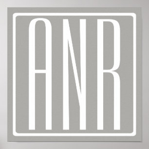 Initials Monogram White On Light Grey Poster