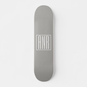 Initials Monogram   White On Light Grey Skateboard