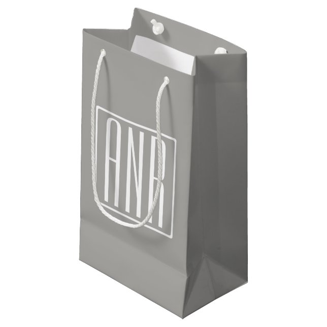 Initials Monogram | White On Light Grey Small Gift Bag (Front Angled)