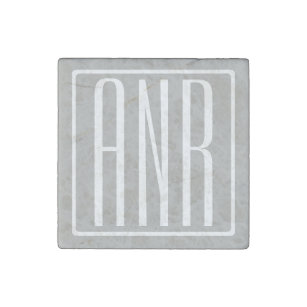Initials Monogram   White On Light Grey Stone Magnet