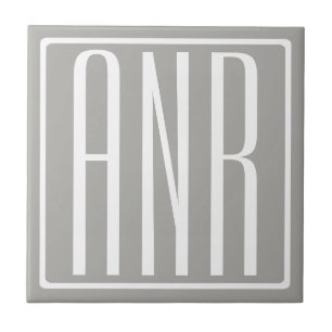 Initials Monogram White On Light Grey Tile