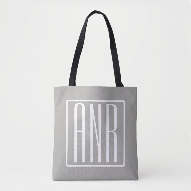 Initials Monogram | White On Light Grey Tote Bag (Front)