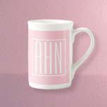 Initials Monogram | White On Light Pink Bone China Mug<br><div class="desc">Soft light pink with your custom monogram...  upbeat & modern.</div>