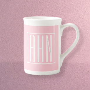 Initials Monogram   White On Light Pink Bone China Mug