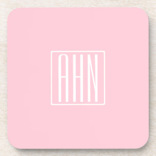 Initials Monogram   White On Light Pink Coaster