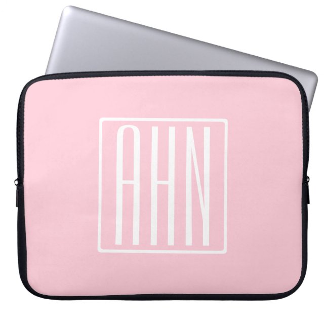 Initials Monogram | White On Light Pink Laptop Sleeve (Front)