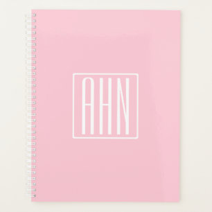 Initials Monogram White On Light Pink Planner