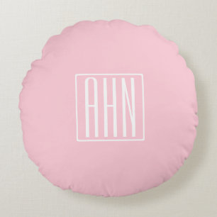 Initials Monogram   White On Light Pink Round Cushion