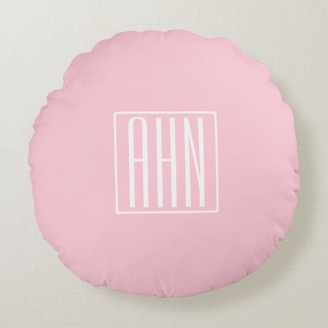 Initials Monogram | White On Light Pink Round Cushion (Front)