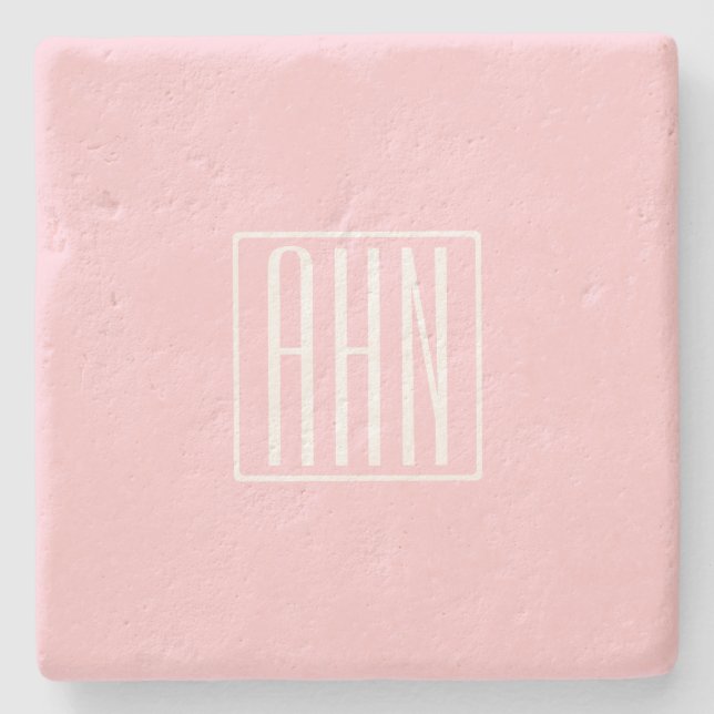 Initials Monogram | White On Light Pink Stone Coaster (Front)