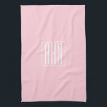 Initials Monogram | White On Light Pink Tea Towel<br><div class="desc">Soft light pink with your custom monogram...  upbeat & modern.</div>
