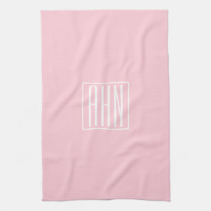 Initials Monogram   White On Light Pink Tea Towel