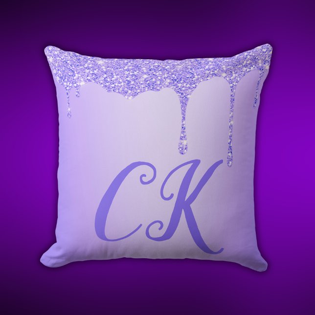 Initials Monogram with Purple Glitter | Cushion (Creator Uploaded)