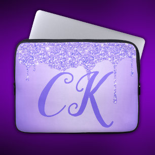 Initials Monogram with Purple Glitter Laptop Sleeve