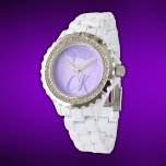 Initials Monogram with Purple Glitter | Watch<br><div class="desc">Adorn your wrist with timeless elegance using this women's rhinestone white enamel watch. Featuring a personalised initial monogram in purple with dazzling purple glitter,  this watch adds a touch of sparkle and sophistication to your everyday style. Perfect for those who appreciate a blend of functionality and fashionable flair.</div>