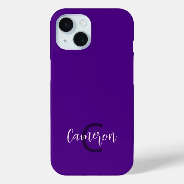 Initials Name Minimalist Solid Deep Violet Case-Mate iPhone Case (Back)