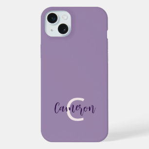 Initials Name Sophisticated Solid Violet iPhone 15 Plus Case