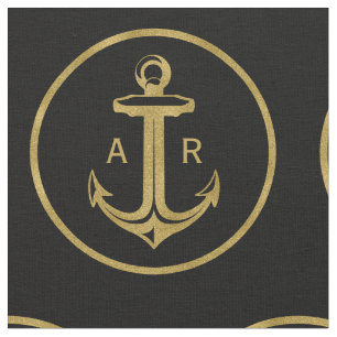 Initials Navy Blue Nautical Anchor Fabric
