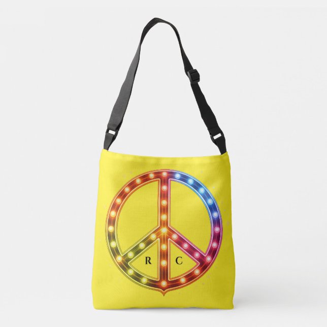  Initials Neon Lights Peace Sign Double Sided  Crossbody Bag (Back)