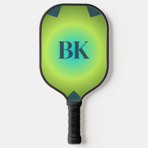 Initials ombre blue cyan yellow green teal bold pickleball paddle