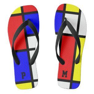 Initials Piet Mondrian Style Modern Art Pattern Jandals