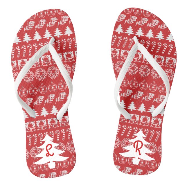 Initials | Red & White Iconic Christmas Pattern Jandals (Footbed)