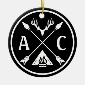 Initials Rustic Adventure Round Emblem Ceramic Tree Decoration