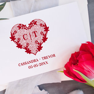 Initials Sophisticated Wedding Lace Floral Heart Rubber Stamp