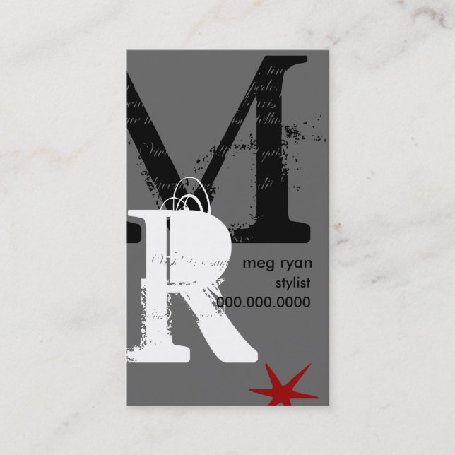 Initials Vertical Grey Regular Size Appointment Card (Front)