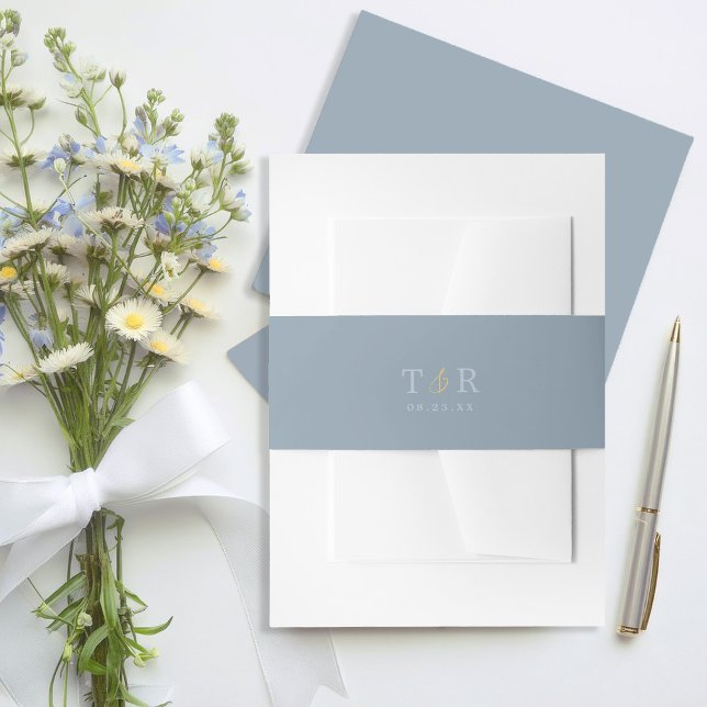 Initials Wedding Date Dusty Blue ID1045 Invitation Belly Band (Creator Uploaded)