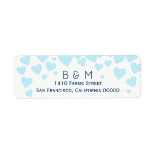 initials with blue love hearts wedding
