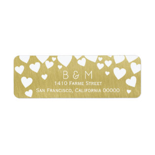 initials with love hearts on faux gold wedding