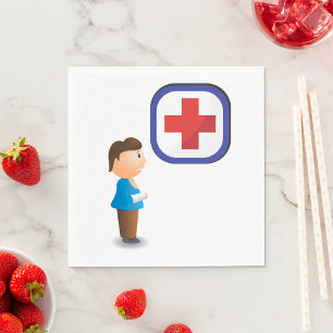 Injured Boy with Arm Cast Medical Cross Napkin