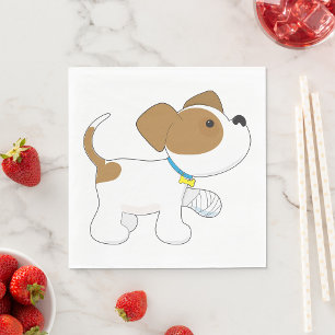 Injured Puppy Dog with Bandaged Paw Napkin