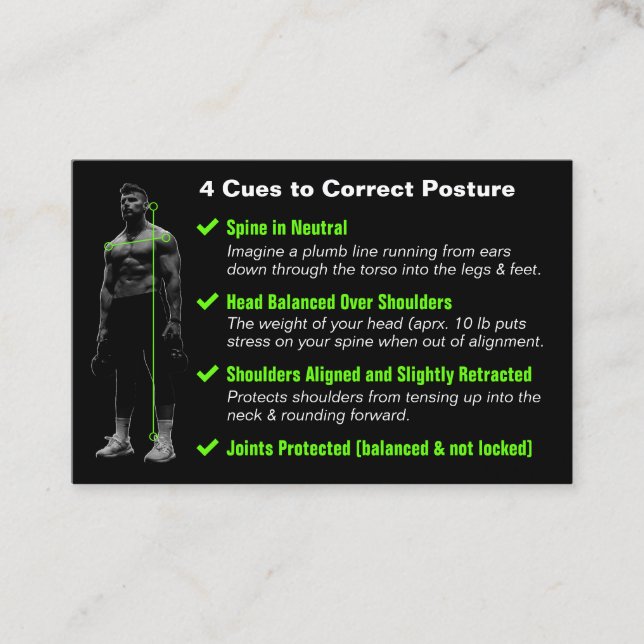 Injury Prevention Correct Posture Cues  Business Card (Front)