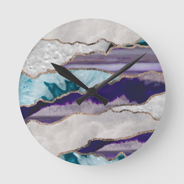Ink Agate Gold Glitter Glam #2 (Faux Glitter) #art Round Clock (Front)