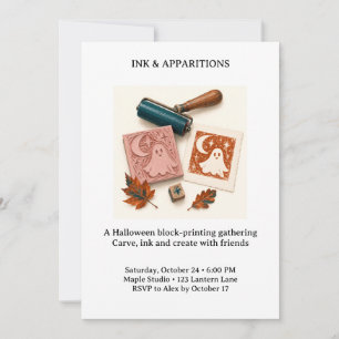 Ink and Apparitions Halloween Block Printing Invitation