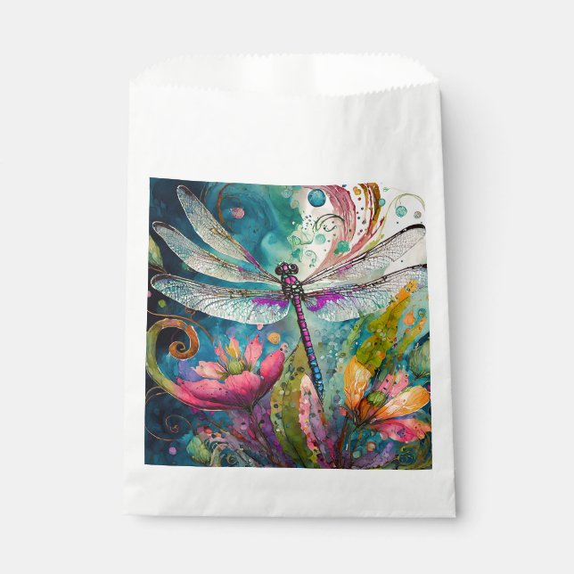 Ink and Pen Watercolor Dragonfly  Favour Bags (Front)