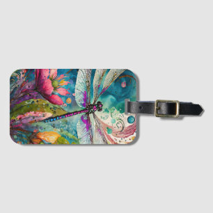 Ink and Pen Watercolor Dragonfly Luggage Tag