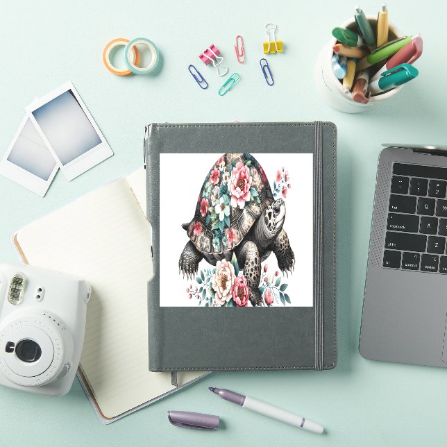 Ink and Wash Turtle with Floral Shell. (iPad Cover)