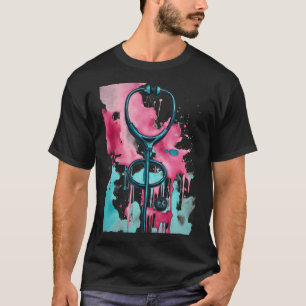 Ink and Water Art Realistic, stethoscope, in turqu T-Shirt