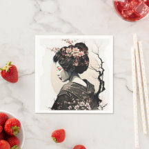 Ink Art Japan Geisha Cherry Blossom - 