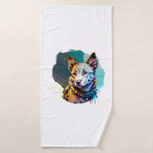 Ink Art Style Dog Portrait Bath Towel