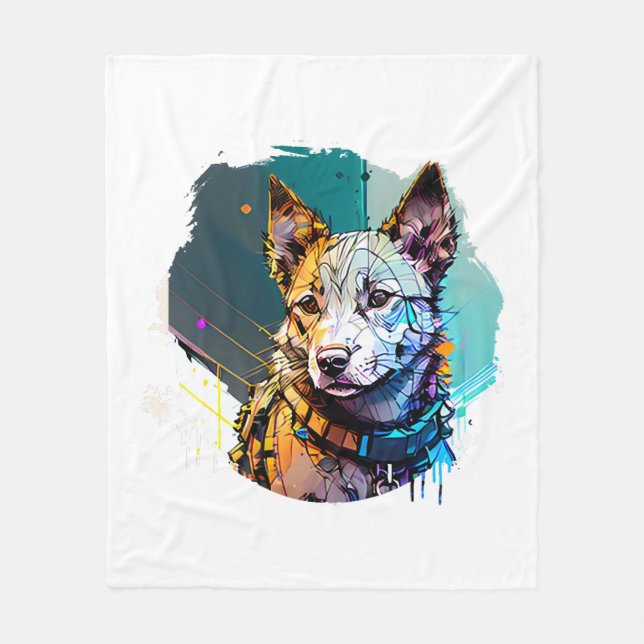 Ink Art Style Dog Portrait Fleece Blanket (Front)